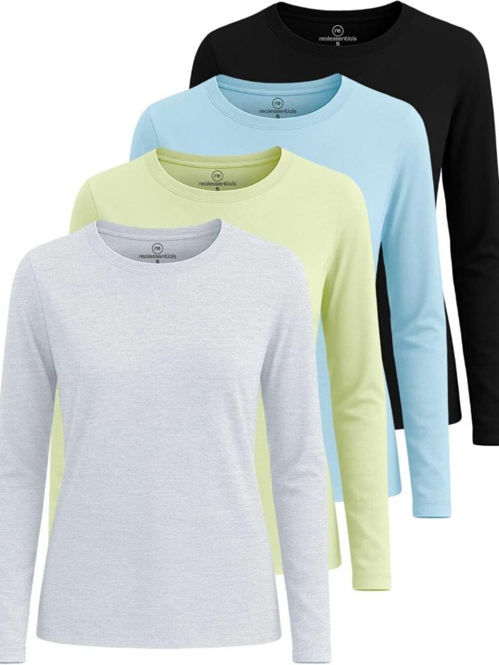 4 Pack Women's Cotton Long Sleeve Crewneck Tees - Basic Workout Tops & Casual